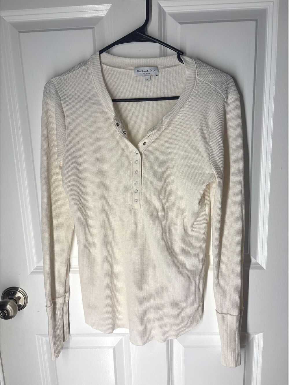 Y2K Capsule Streetwear Lightweight Cream Snap Button Medium Waffle Longsleeve